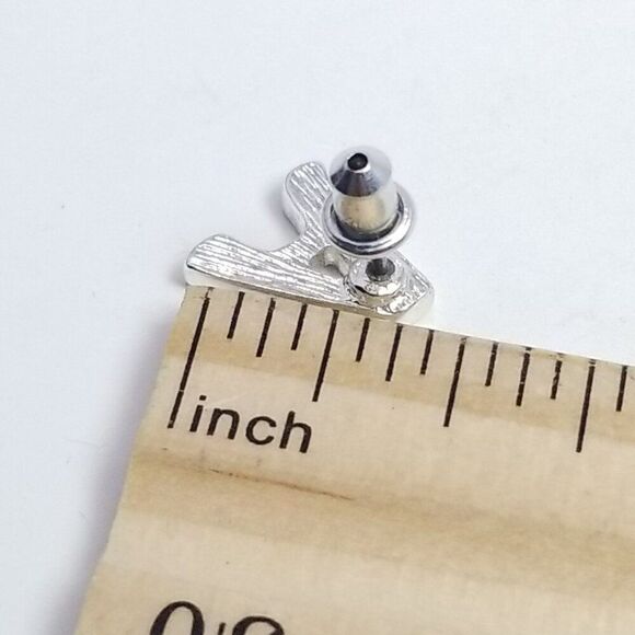 Letter A Stud Earrings, Rhinestone Silver Tone Monogram Initial, Estate - Picture 4 of 5